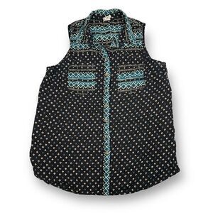 Akemi + Kin Anthropologie Ira Aztec Button Front Tunic Top Size Medium